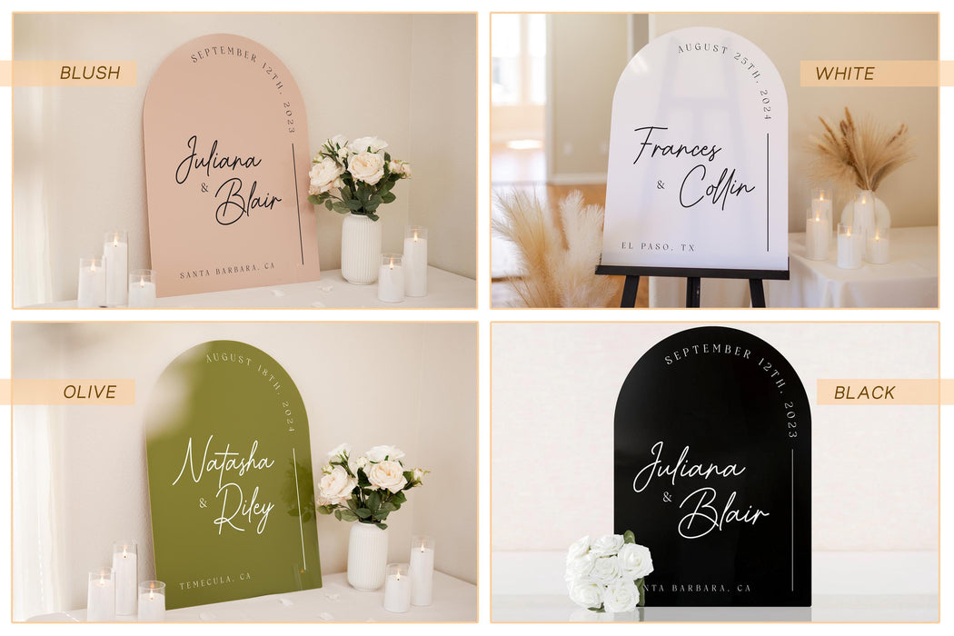 Personalized Arched Acrylic Wedding Welcome Sign (Design 3)