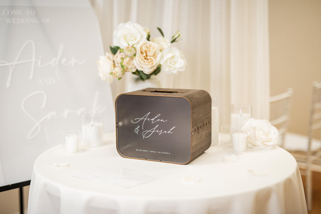 Brown Wood & Acrylic Wedding Card Box - D1