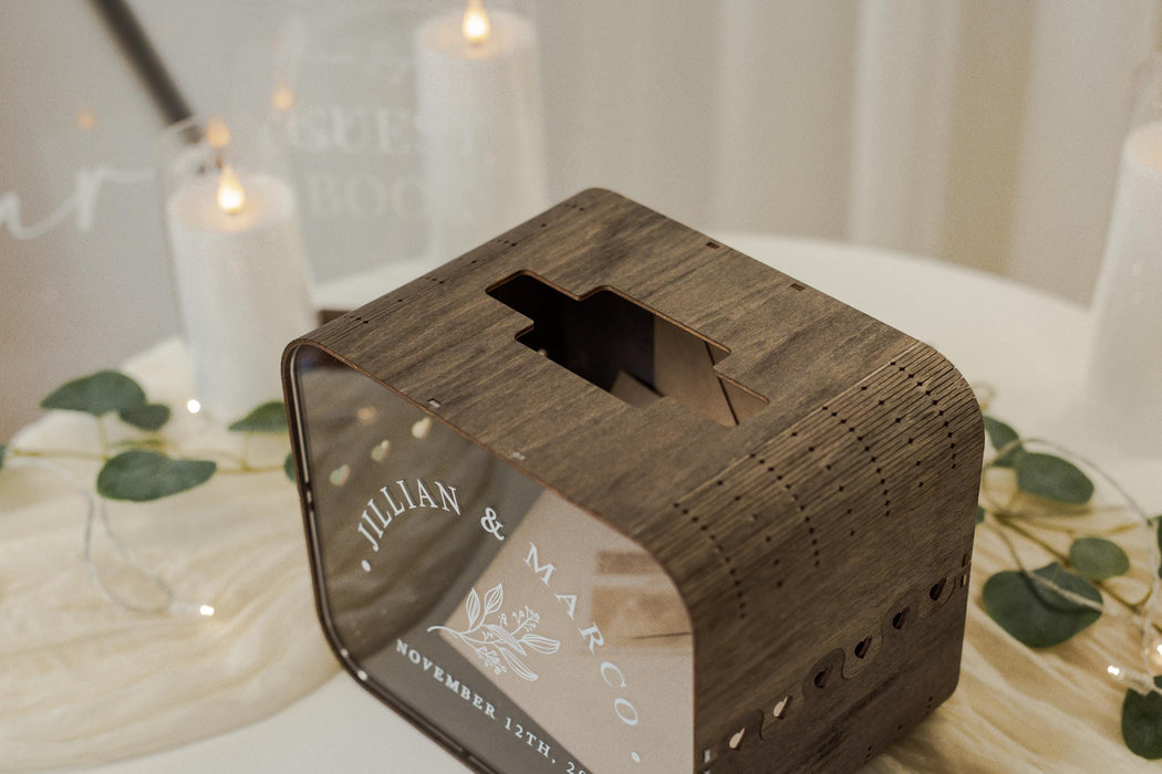 Brown Wood & Acrylic Wedding Card Box - D8