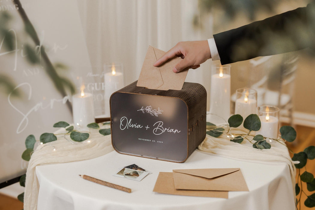 Brown Wood & Acrylic Wedding Card Box - D11