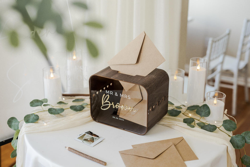 Brown Wood & Acrylic Wedding Card Box - D12