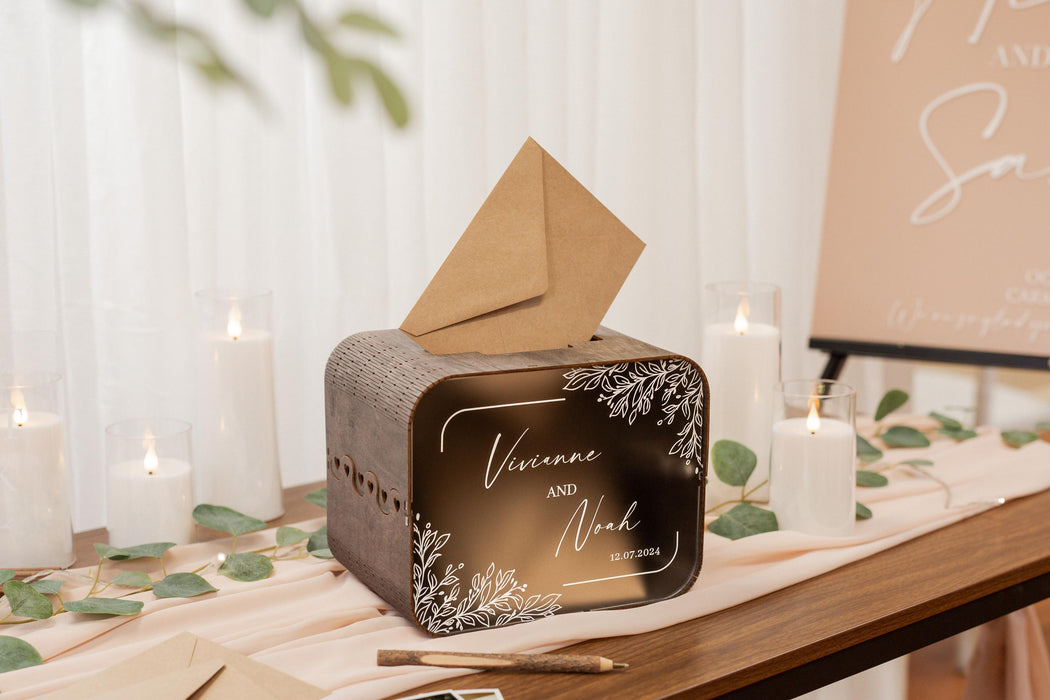 Brown Wood & Acrylic Wedding Card Box - D10