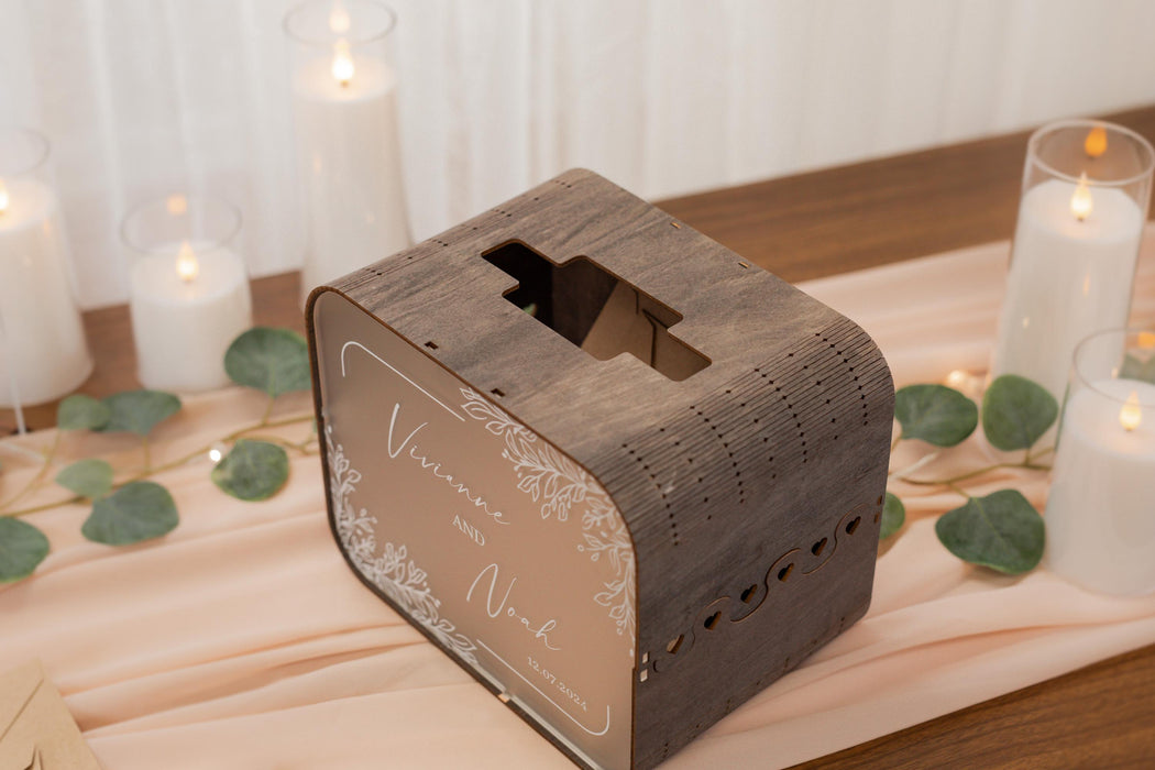 Brown Wood & Acrylic Wedding Card Box - D10