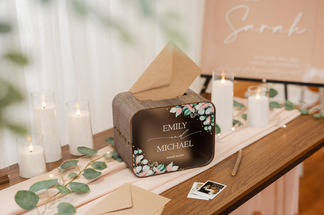 Brown Wood & Acrylic Wedding Card Box - D4