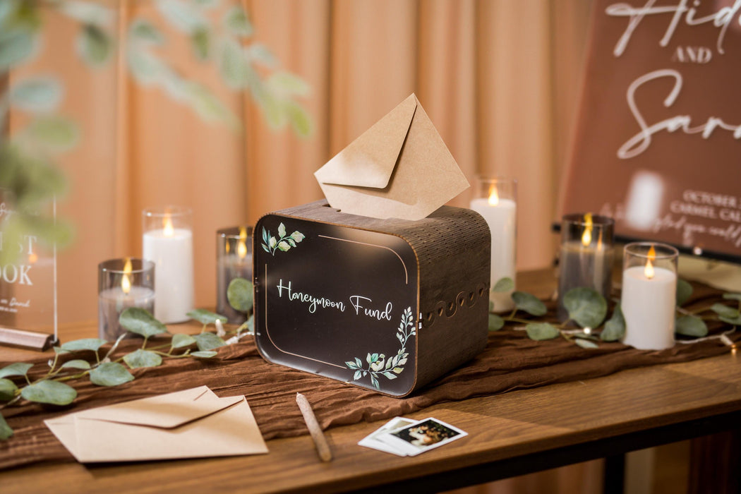 Brown Wood & Acrylic Wedding Card Box - D7