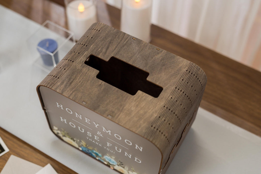 Brown Wood & Acrylic Wedding Card Box - D5