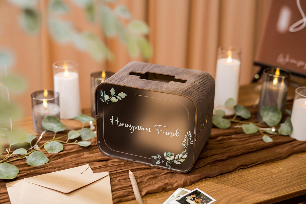 Brown Wood & Acrylic Wedding Card Box - D7