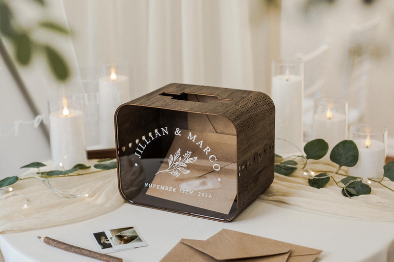Brown Wood & Acrylic Wedding Card Box - D8