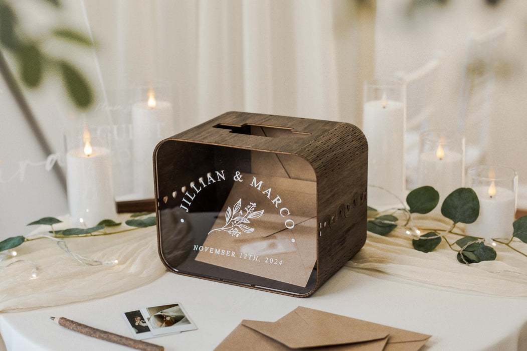 Brown Wood & Acrylic Wedding Card Box - D8