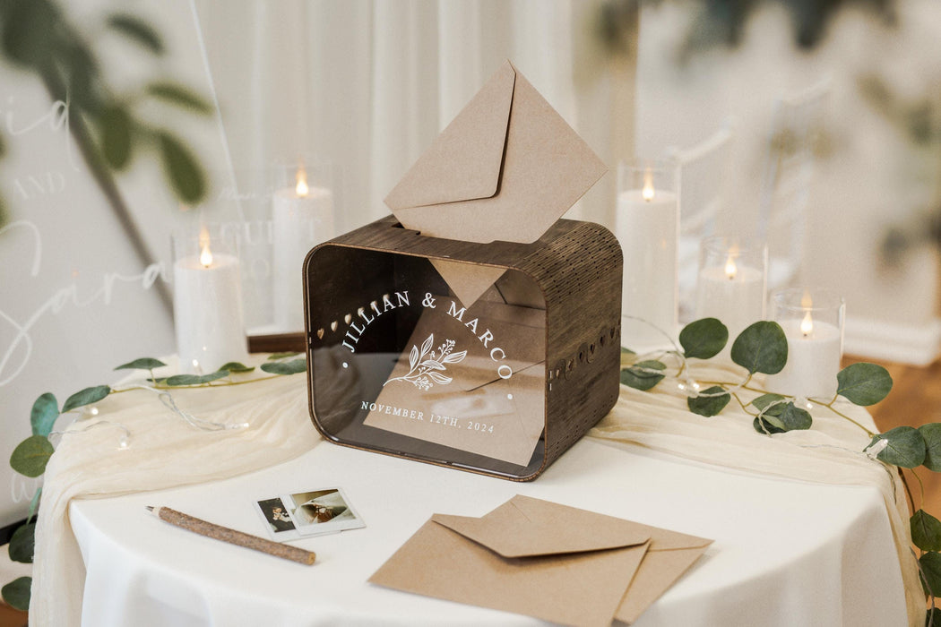 Brown Wood & Acrylic Wedding Card Box - D8