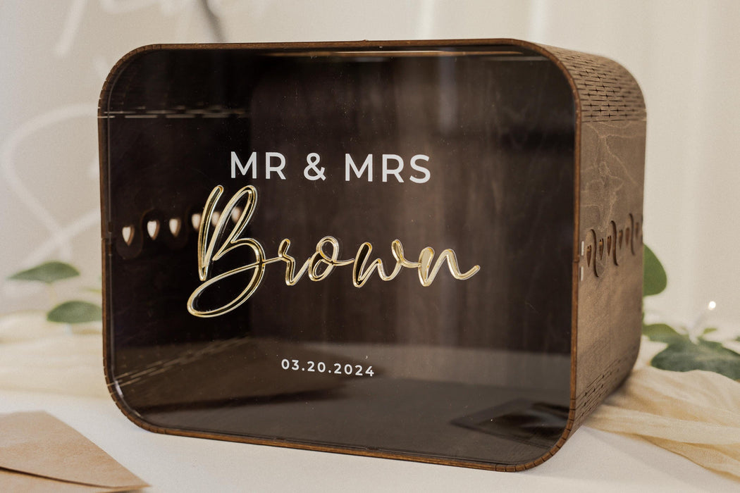 Brown Wood & Acrylic Wedding Card Box - D12