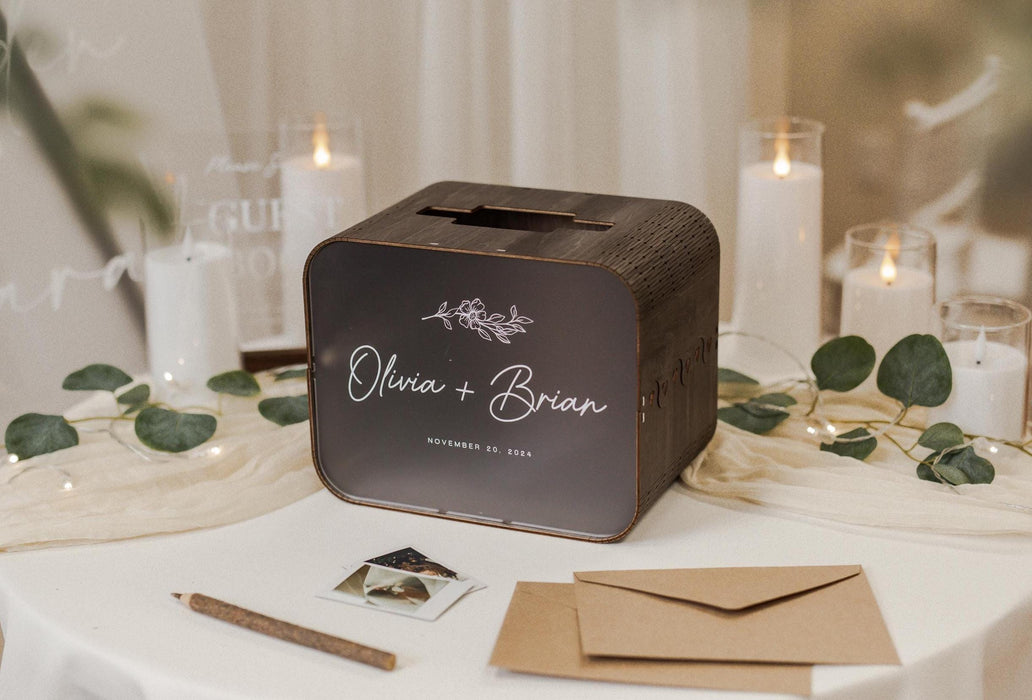 Brown Wood & Acrylic Wedding Card Box - D11