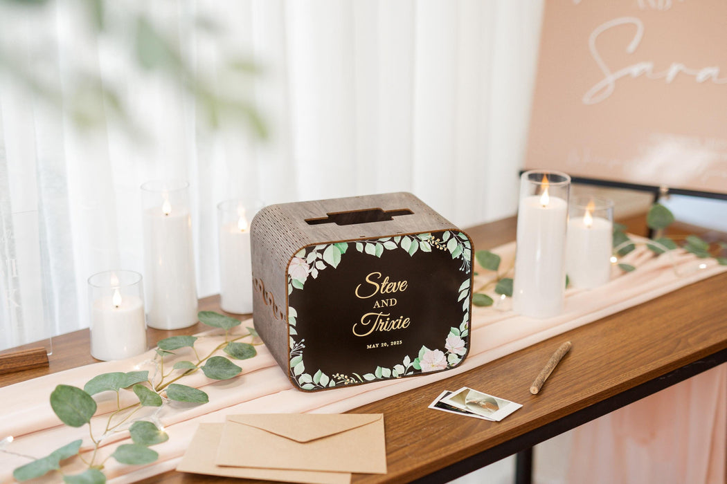 Brown Wood & Acrylic Wedding Card Box - D6