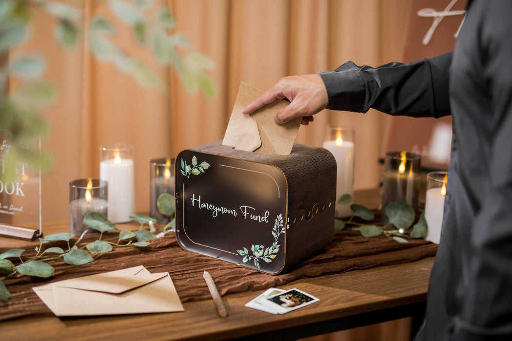 Brown Wood & Acrylic Wedding Card Box - D7