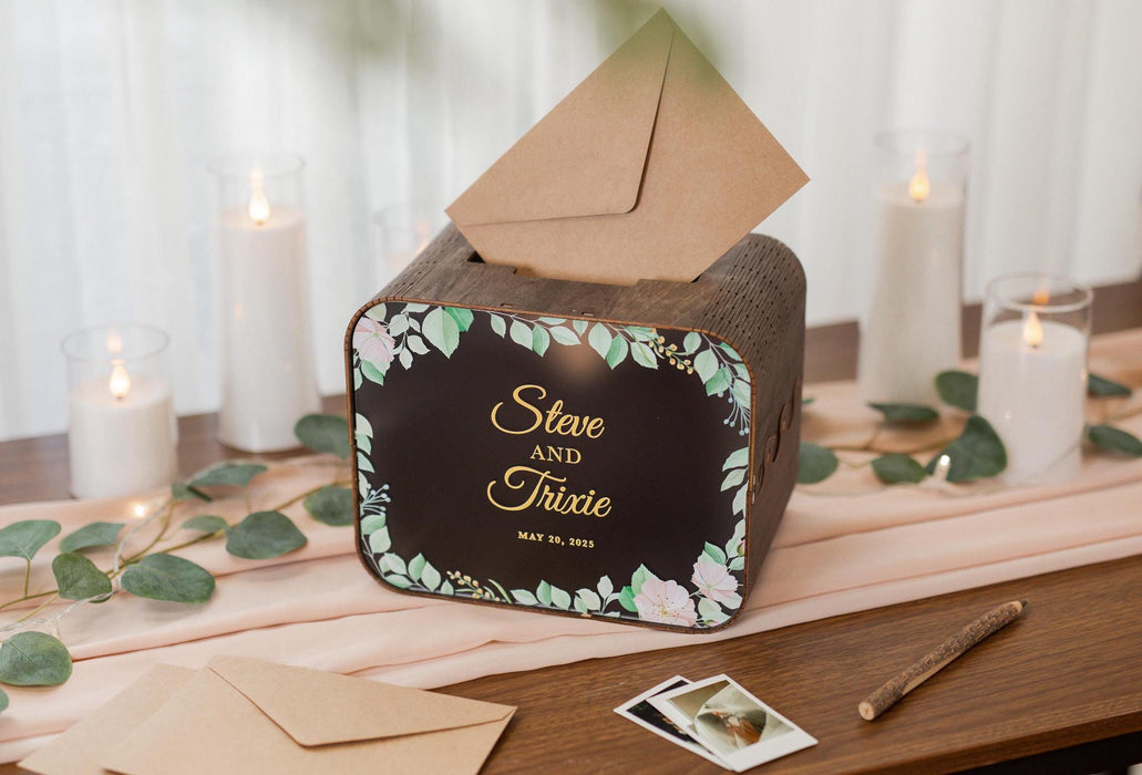 Brown Wood & Acrylic Wedding Card Box - D6