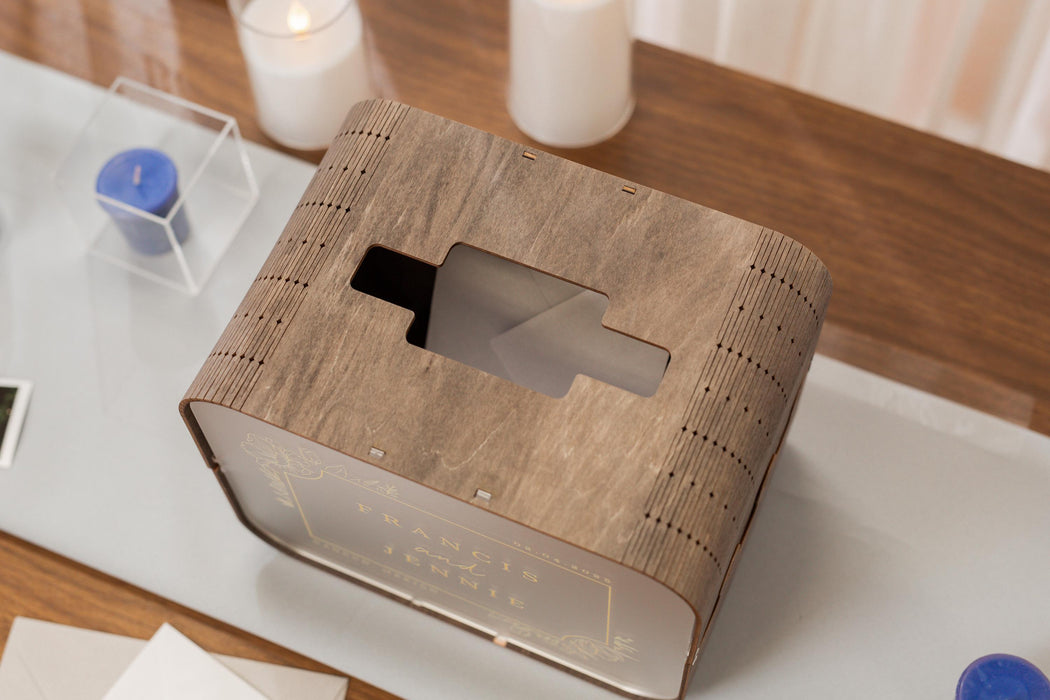 Brown Wood & Acrylic Wedding Card Box - D2