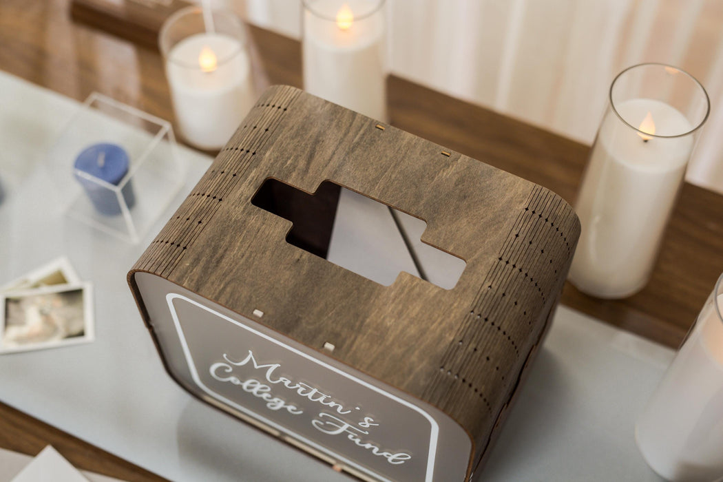 Brown Wood & Acrylic Wedding Card Box - D3