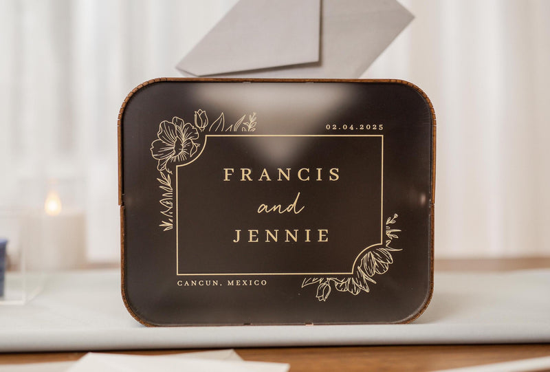 Brown Wood & Acrylic Wedding Card Box - D2