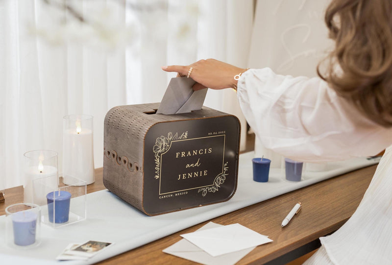 Brown Wood & Acrylic Wedding Card Box - D2