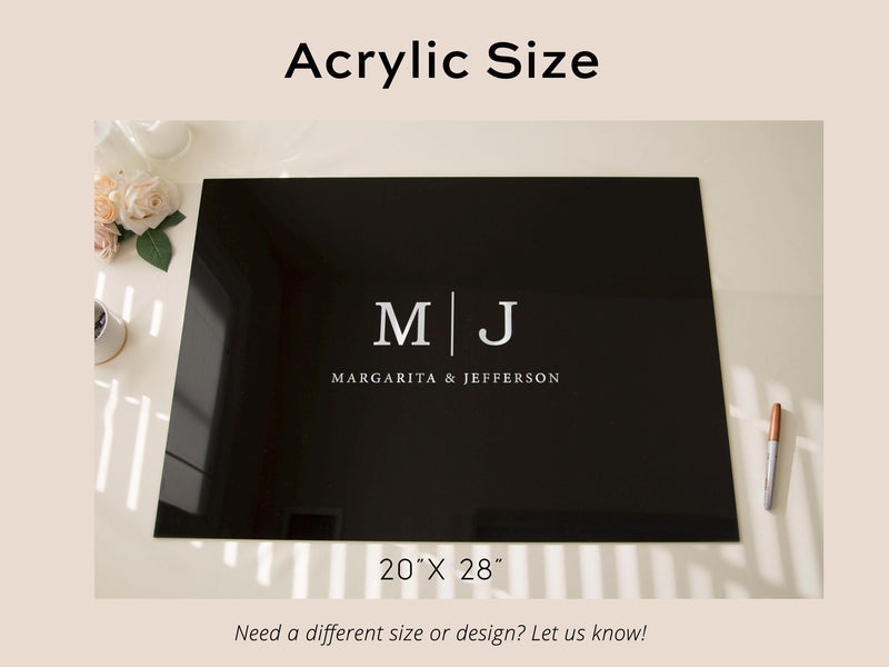 Wedding Guest Book Alternative (Black) w/ Optional 3D Monogram - Personalized Acrylic Plaque Guestbook, Wedding Reception Decor Signage