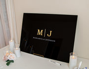 Wedding Guest Book Alternative (Black) w/ Optional 3D Monogram - Personalized Acrylic Plaque Guestbook, Wedding Reception Decor Signage