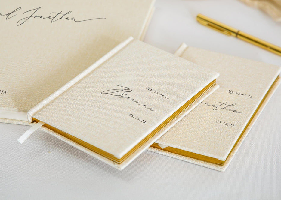 Personalized Guestbook + 2 Vow Books Set in Cream