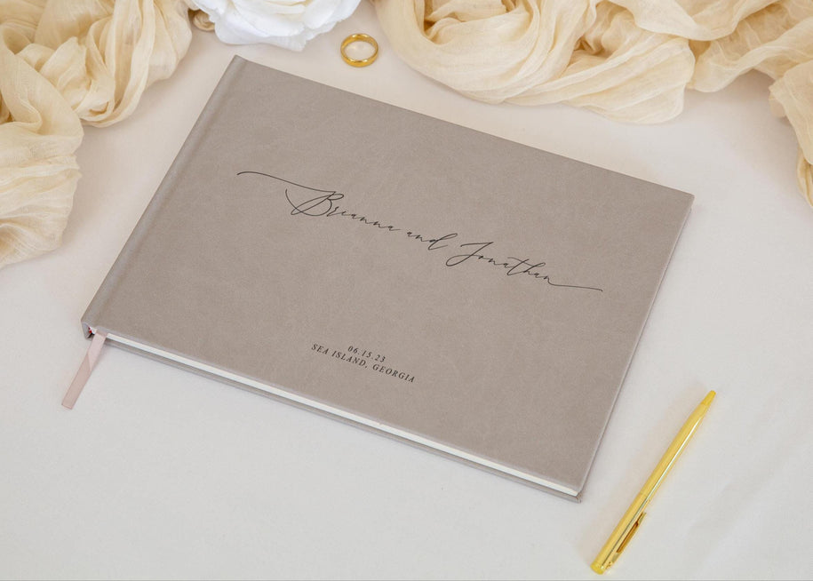 Personalized Guestbook + 2 Vow Books Set in Taupe