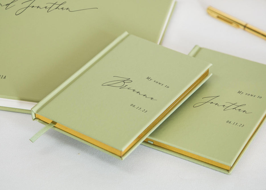 Personalized Guestbook + 2 Vow Books Set in Sage
