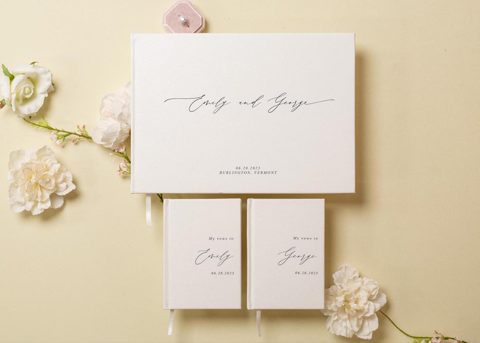 Personalized Guestbook + 2 Vow Books Set in Eggshell