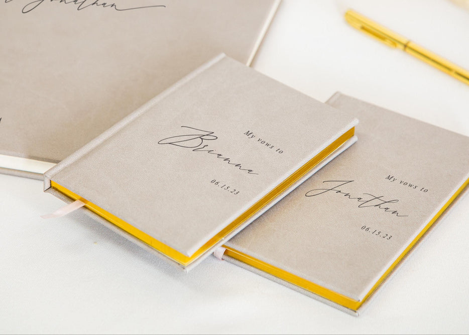 Personalized Guestbook + 2 Vow Books Set in Taupe