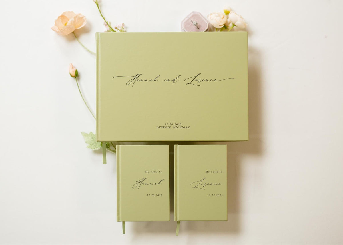 Personalized Wedding Guestbook & Vow Books Set – Custom Keepsake With Names & Date (Design 3, Eggshell)