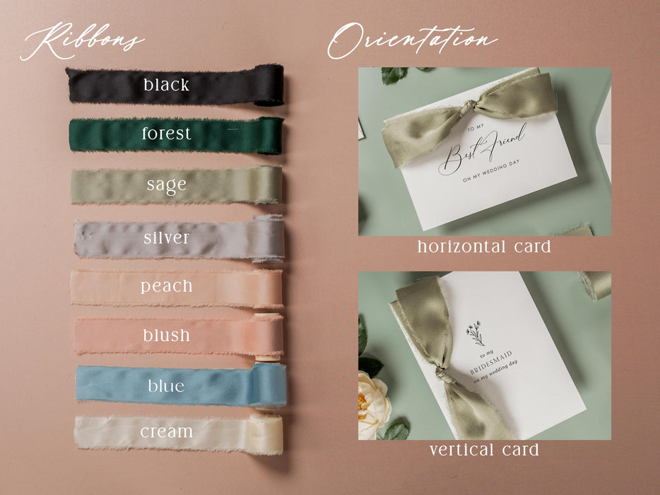 Wedding day folded card w/ envelope (d4) - to my husband wife groom bride on our wedding day custom date on card ribbon envelope 4.5x6.25"