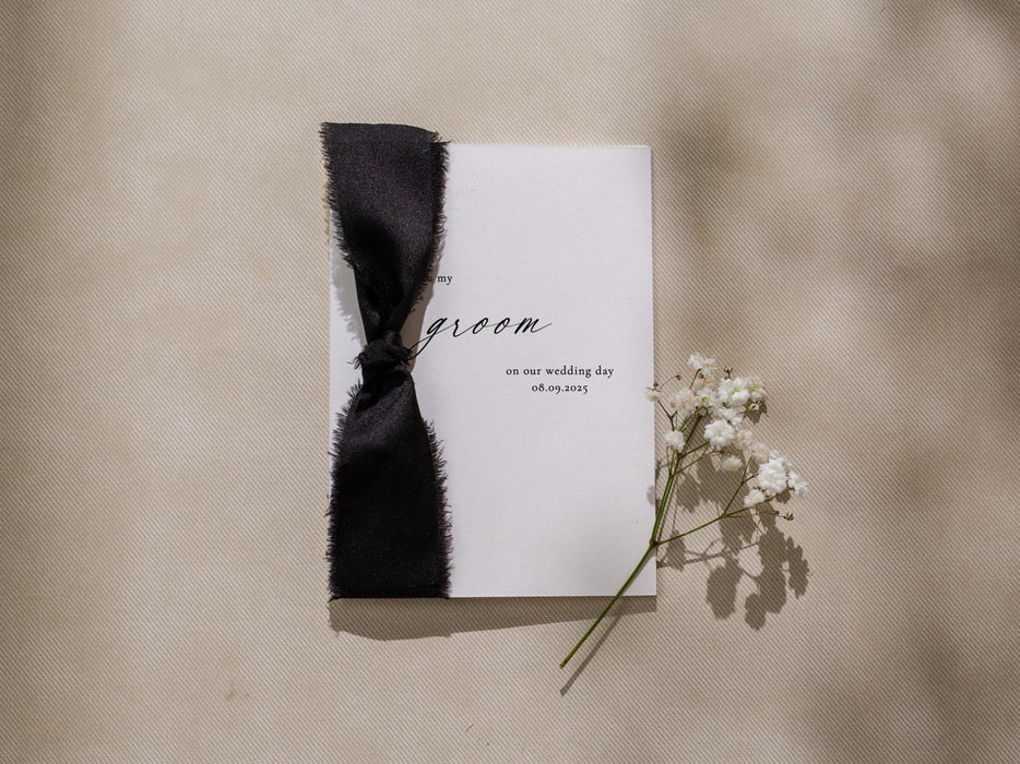 Wedding day folded card w/ envelope (d4) - to my husband wife groom bride on our wedding day custom date on card ribbon envelope 4.5x6.25"