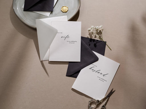 Wedding day folded card (d4) - to my husband wife groom bride love on our wedding day custom date on card includes envelope 4.5x6.25"