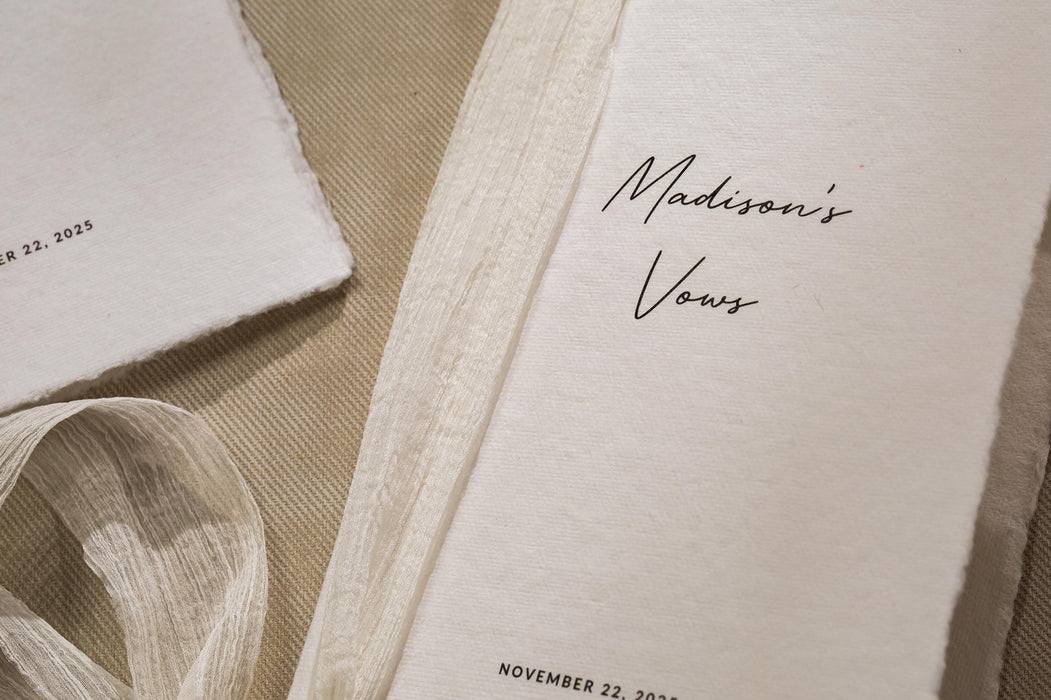 Personalized Deckled Edge Wedding Vow Booklets D1 - Set of 2, Vow Books w/ Ribbon, Vow Renewals, Husband Wife, Custom Names and Date, 5x7"