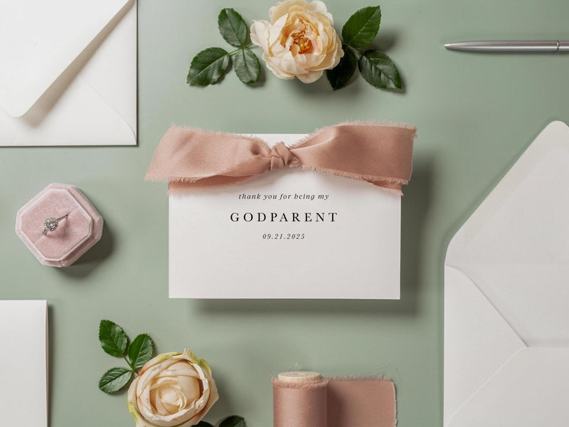 Wedding day folded card w/ envelope (d5) - custom dated thank you for being my godparent sponsor from couple with envelope 4.5x6.25"