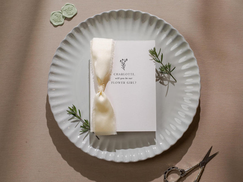 Will You Be My? Proposal Cards w/ Ribbon (D6) - Bridesmaid, Maid of Honor, Groomsman, Flower Girl, Officiant, Wedding Party, 4.5x6.25"