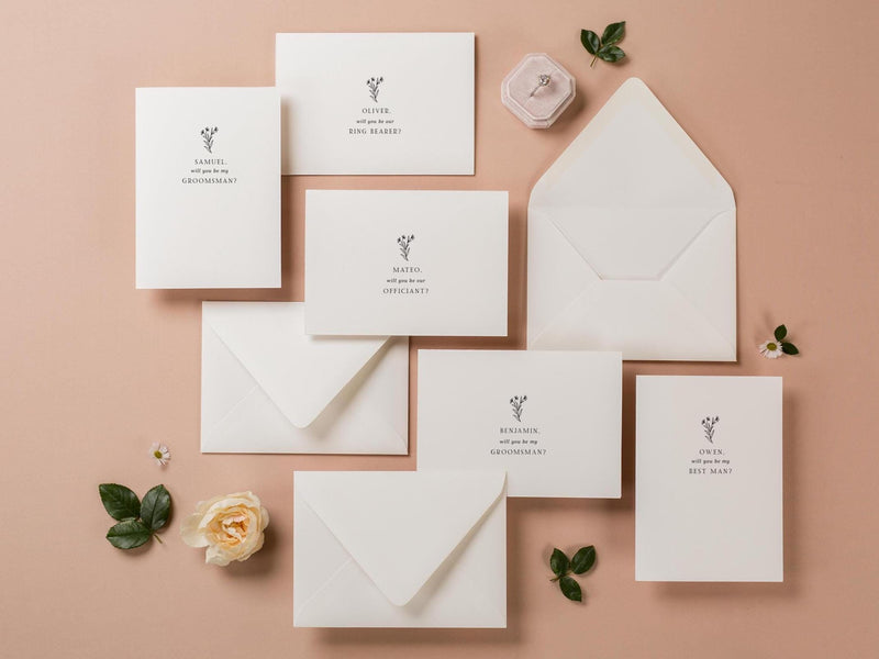 Will You Be My? Proposal Cards w/ Ribbon (D6) - Bridesmaid, Maid of Honor, Groomsman, Flower Girl, Officiant, Wedding Party, 4.5x6.25"