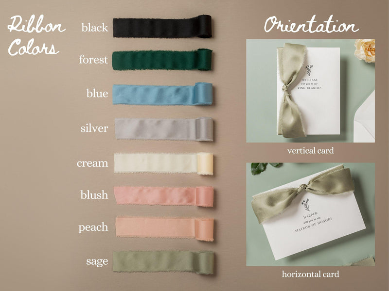 Will You Be My? Proposal Cards w/ Ribbon (D6) - Bridesmaid, Maid of Honor, Groomsman, Flower Girl, Officiant, Wedding Party, 4.5x6.25"