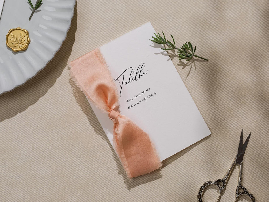 Will You Be My? Proposal Cards w/ Ribbon (D7) - Maid of Honor, Groomsmen, Flower Girl, Ring Bearer, Wedding Party, 4.5x6.25"
