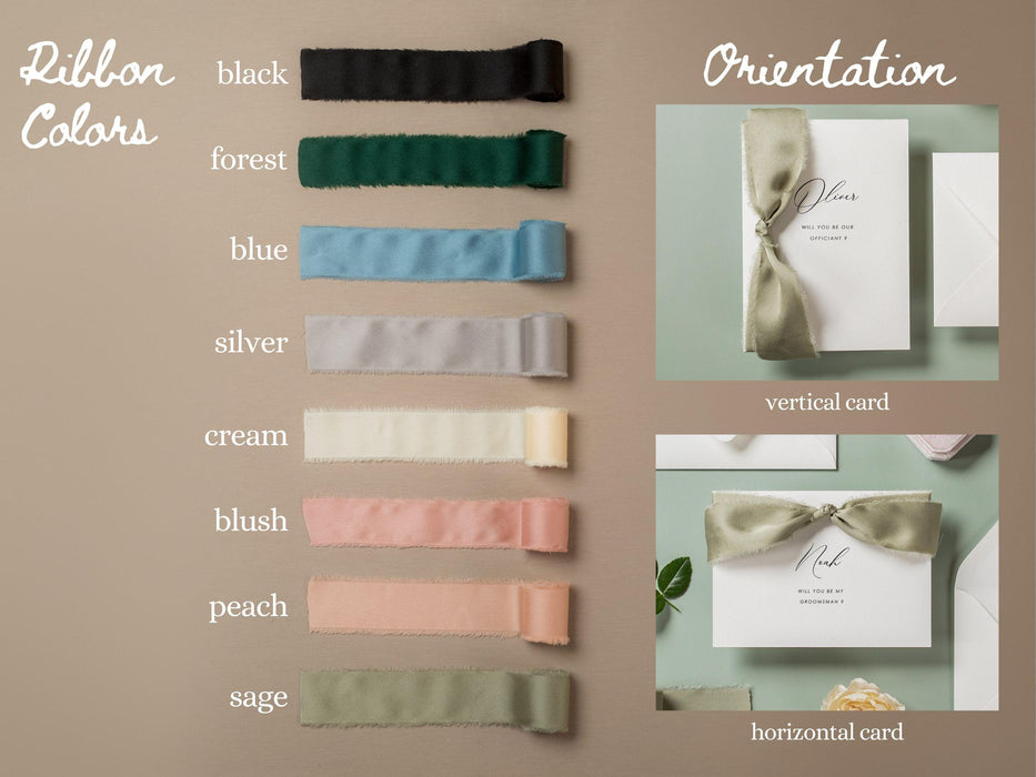 Will You Be My? Proposal Cards w/ Ribbon (D7) - Maid of Honor, Groomsmen, Flower Girl, Ring Bearer, Wedding Party, 4.5x6.25"