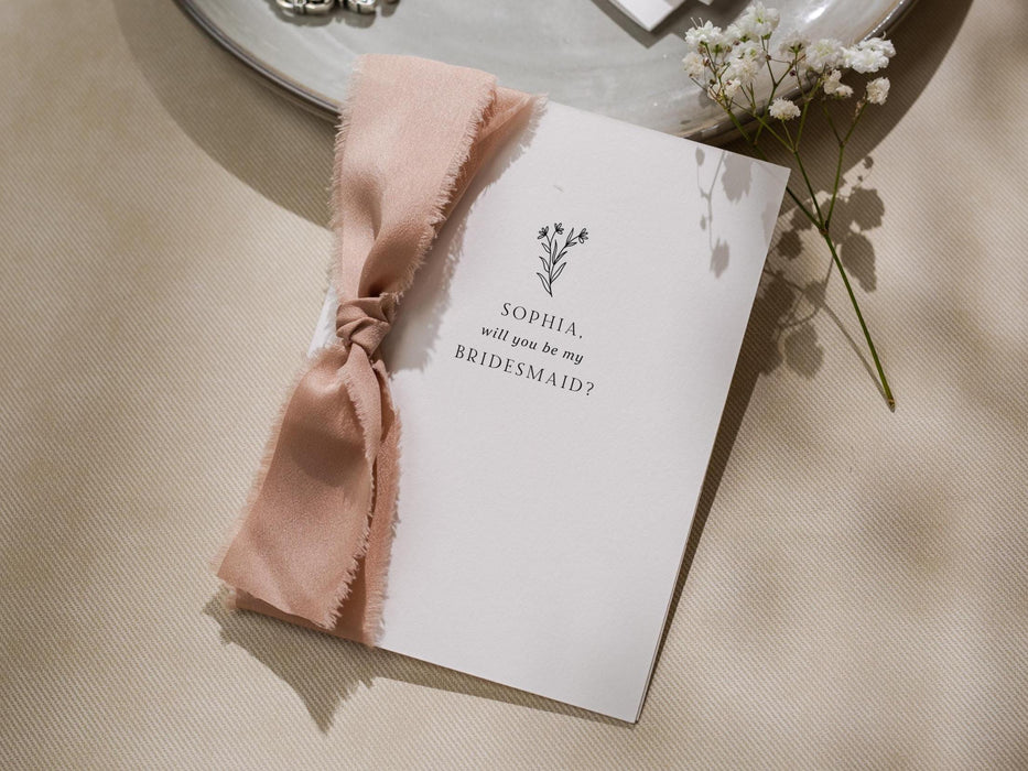 Will You Be My? Proposal Cards w/ Ribbon (D6) - Bridesmaid, Maid of Honor, Groomsman, Flower Girl, Officiant, Wedding Party, 4.5x6.25"