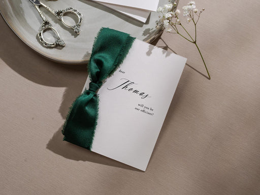 Will You Be My? Proposal Cards w/ Ribbon (D9) - Ring Bearer, Bridesmaid, Maid of Honor, Groomsmen, Officiant, Wedding Party, 4.5x6.25"