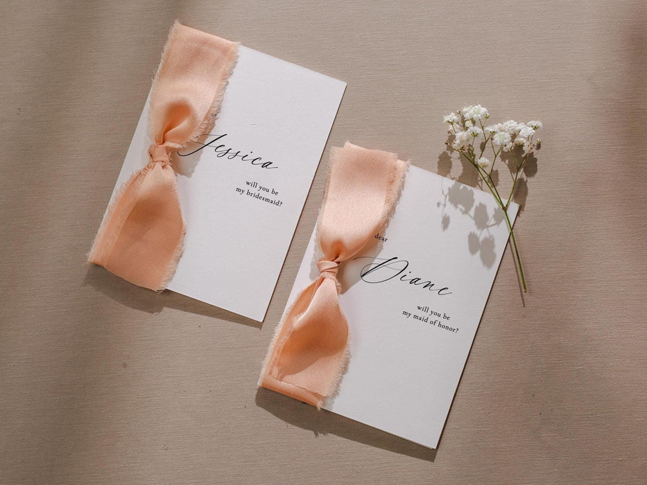 Will You Be My? Proposal Cards w/ Ribbon (D9) - Ring Bearer, Bridesmaid, Maid of Honor, Groomsmen, Officiant, Wedding Party, 4.5x6.25"