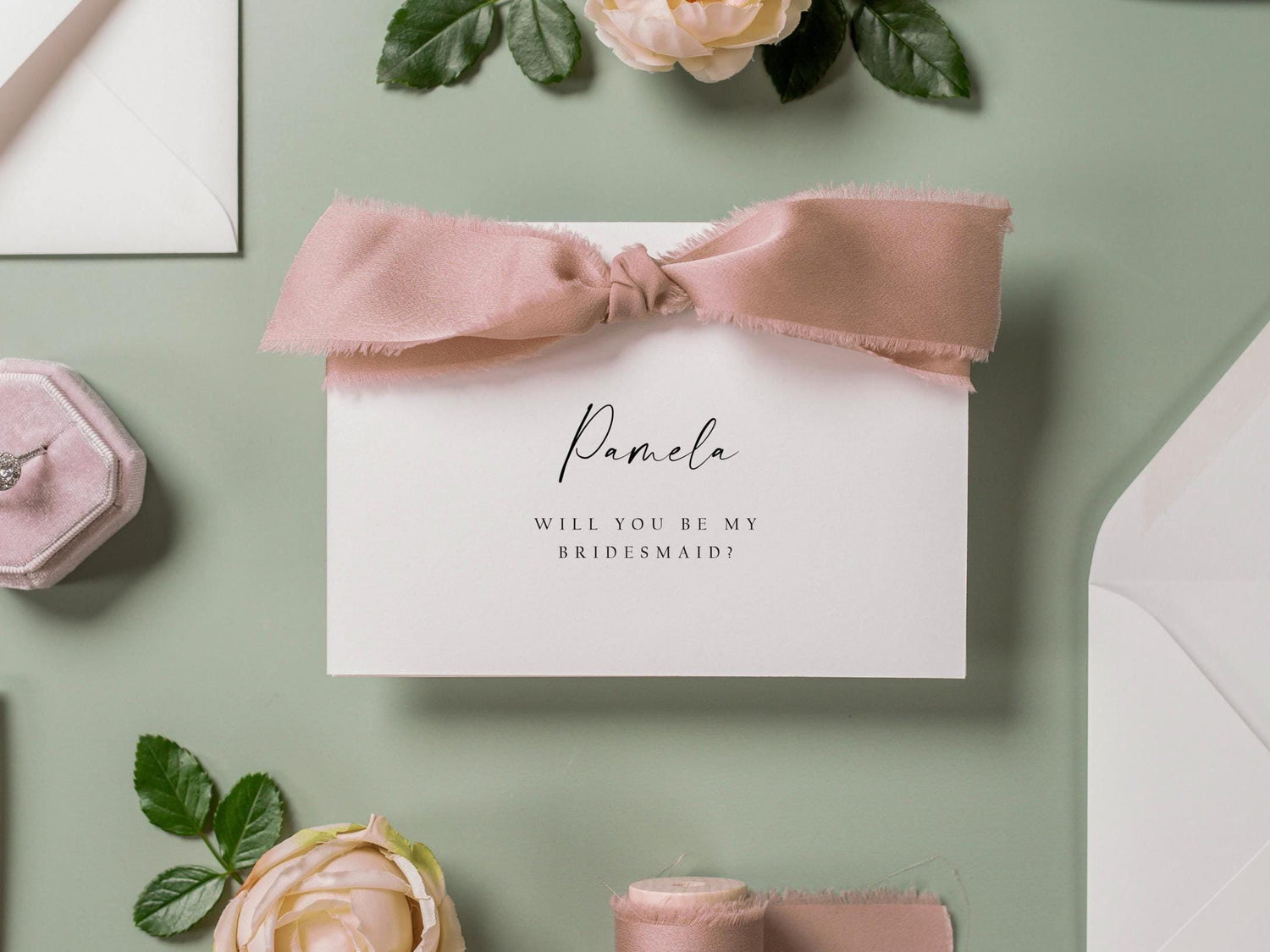 Will You Be My? Proposal Cards w/ Ribbon (D10) - Bridesmaid, Maid of Honor, Groomsmen, Flower Girl, Officiant, Wedding Party, 4.5x6.25"