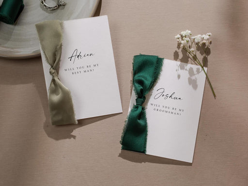 Will You Be My? Proposal Cards w/ Ribbon (D10) - Bridesmaid, Maid of Honor, Groomsmen, Flower Girl, Officiant, Wedding Party, 4.5x6.25"