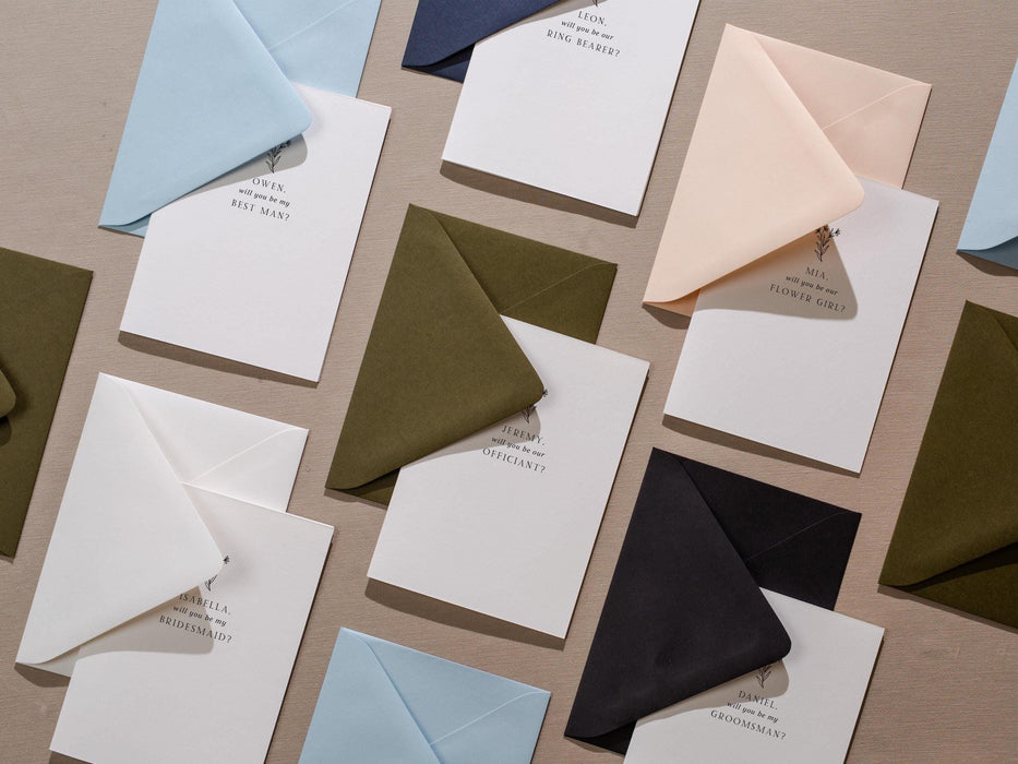 Will You Be My? Proposal Cards w/ Envelope (D6) - Bridesmaid, Maid of Honor, Groomsman, Flower Girl, Officiant, Wedding Party, 4.5x6.25"