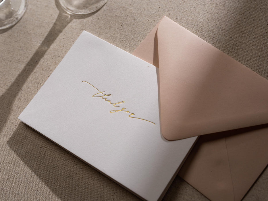 Gold Embossed Folded Card w/ Envelope (TY1) - 4.5 x 6.25 Modern Minimalist Letter Stationery Set Thank You Notes Engagement Wedding Shower