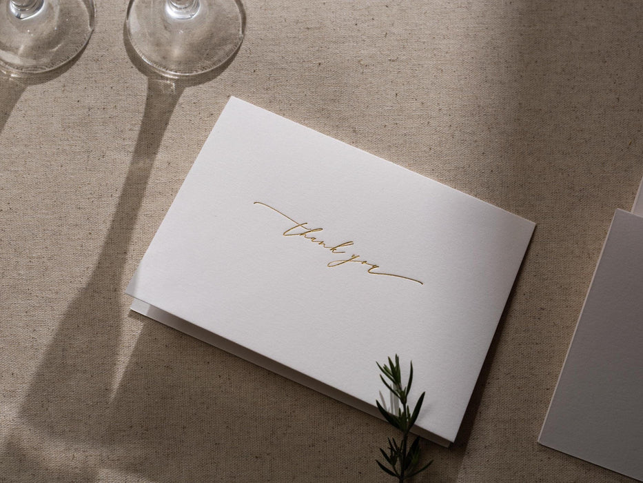Gold Embossed Folded Card w/ Envelope (TY1) - 4.5 x 6.25 Modern Minimalist Letter Stationery Set Thank You Notes Engagement Wedding Shower