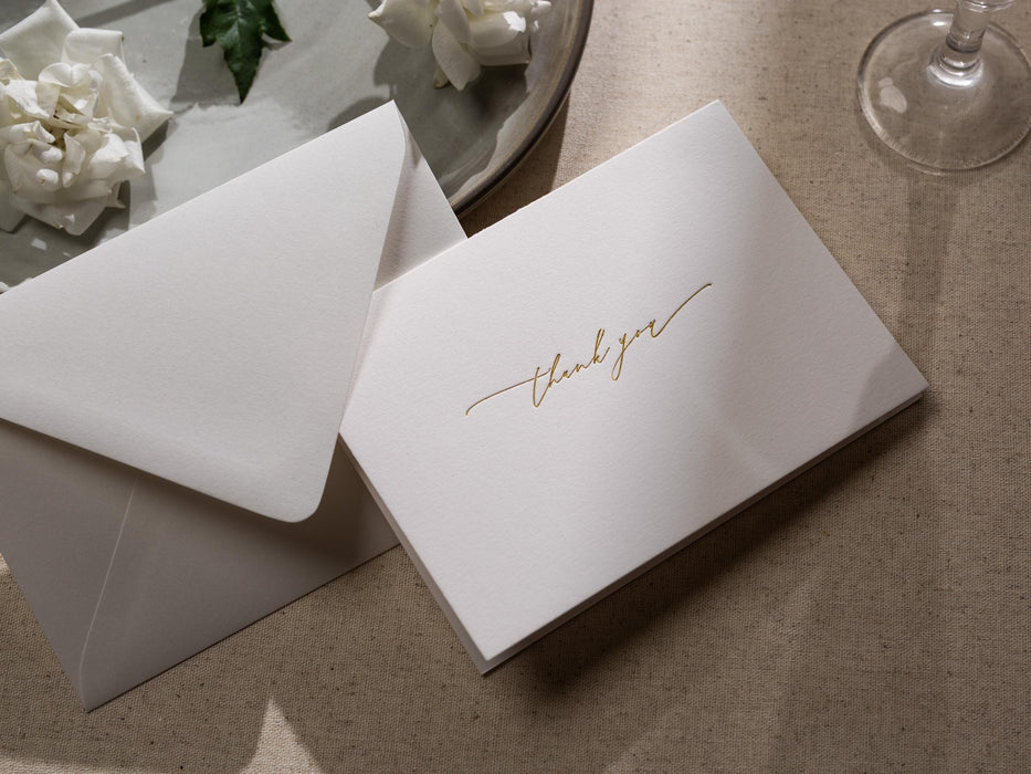 Gold Embossed Folded Card w/ Envelope (TY1) - 4.5 x 6.25 Modern Minimalist Stationery Set Thank You Letter Notes Engagement Wedding Shower